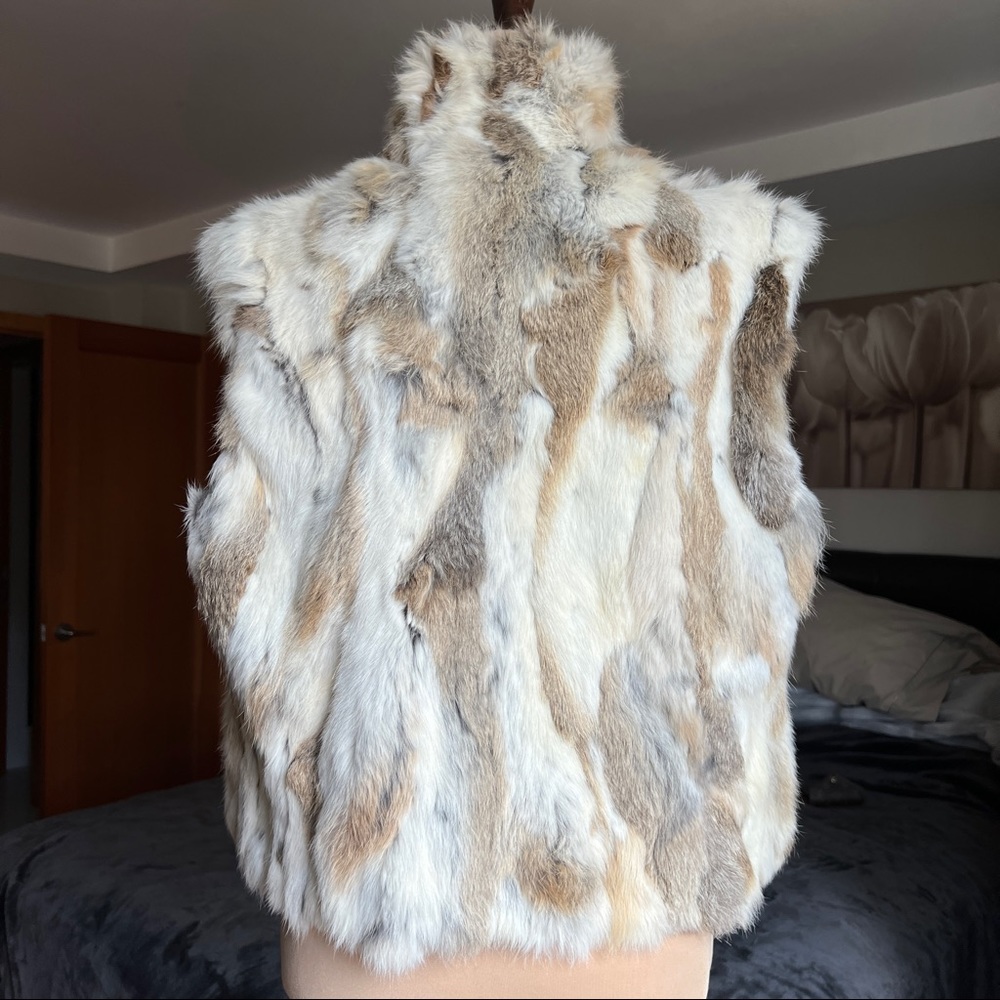 Adrienne Landau Fur Vest in Cream and Brown